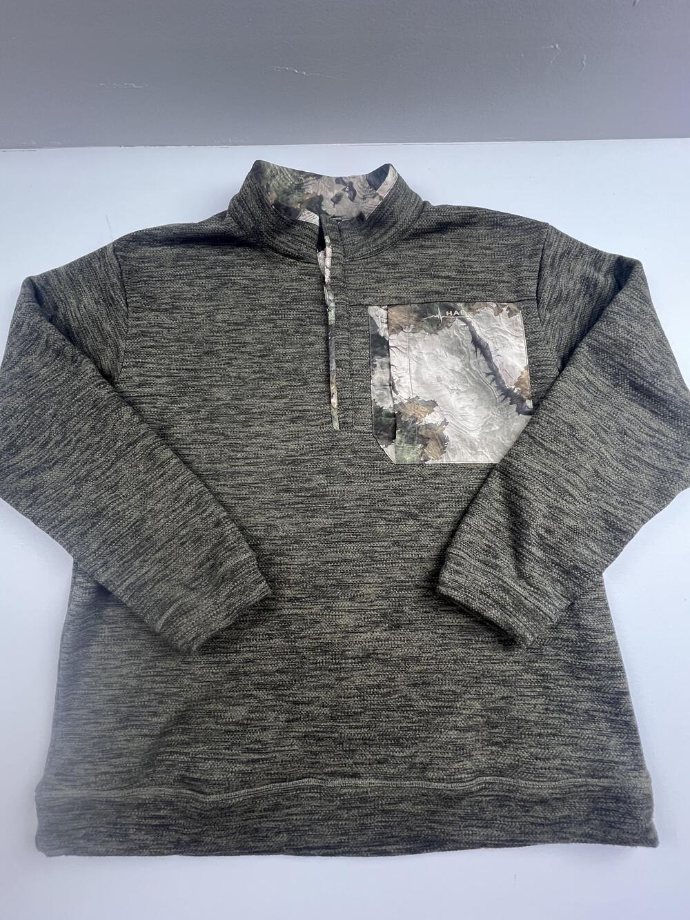Habit Sweatshirt Mens 2XL Green Camo 1/4 Zip Fleece Pocket Pullover Hunting